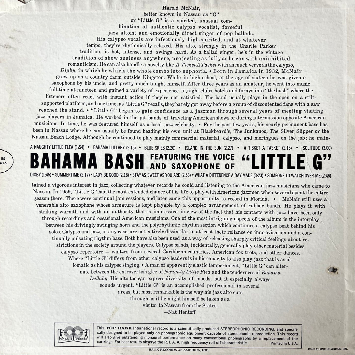 Little G (Harold McNair) — Bahama Bash (USED)