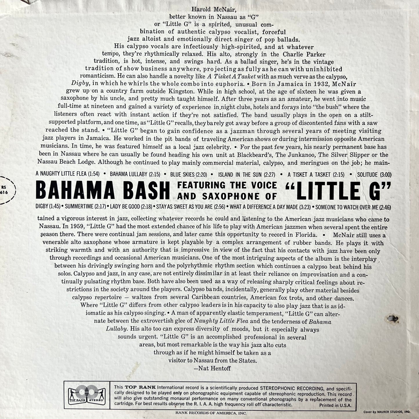 Little G (Harold McNair) ‎— Bahama Bash (USED)